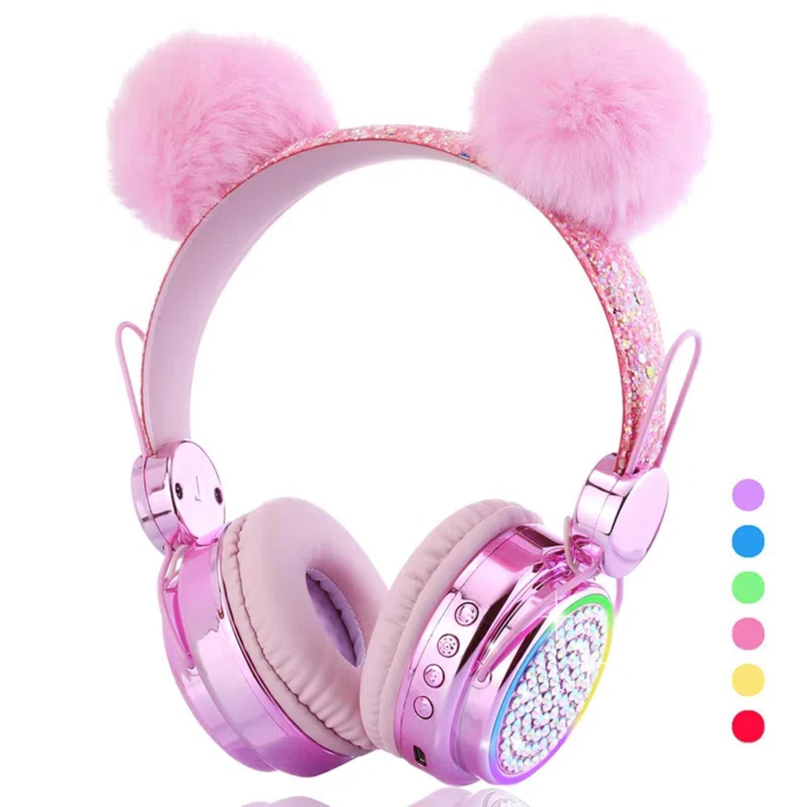 Cuffie per bambini senza fili, Bluetooth 5.3, luci LED colorate, over-ear, volume limitato 85 dB, cuffie per bambini/ragazze/regalo/scuola/tablet/viaggi (rosa)