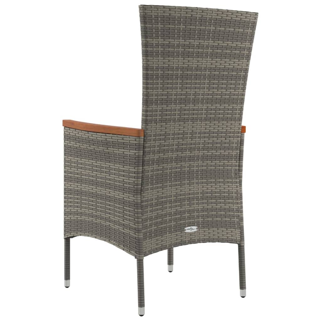 Fengshui Set di 4 sedie da giardino in polyrattan grigio con cuscino | telaio in acciaio, braccioli in legno di acacia, cuscino spesso imbottito, facile da pulire