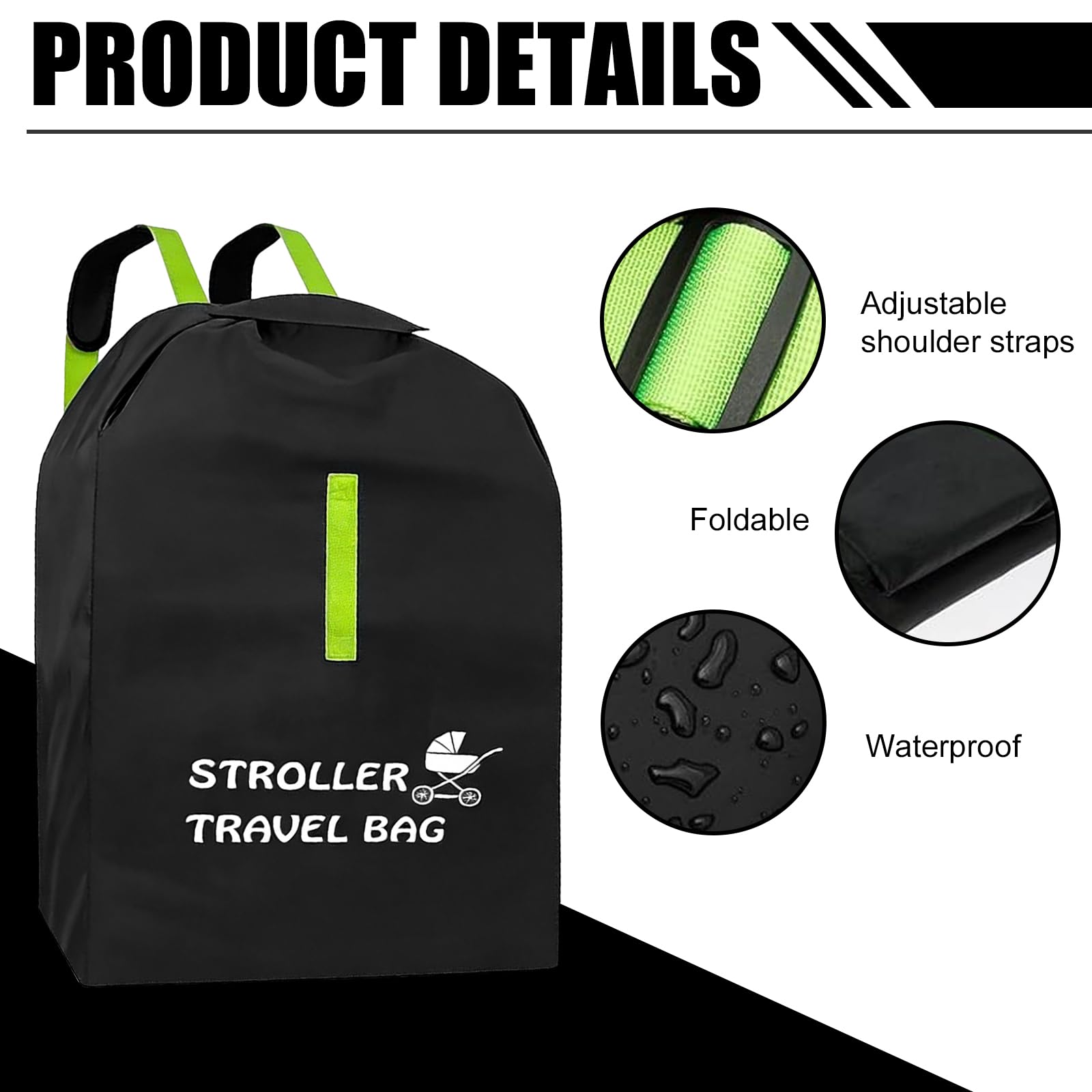 GOMETY Sac de Transport pour Poussette en Avion, Sac pour Poussette d'avion, Sac de Voyage Imperméable pour Poussette en Tissu Oxford, Sac de Rangement Imperméable pour Siège Auto Poussette