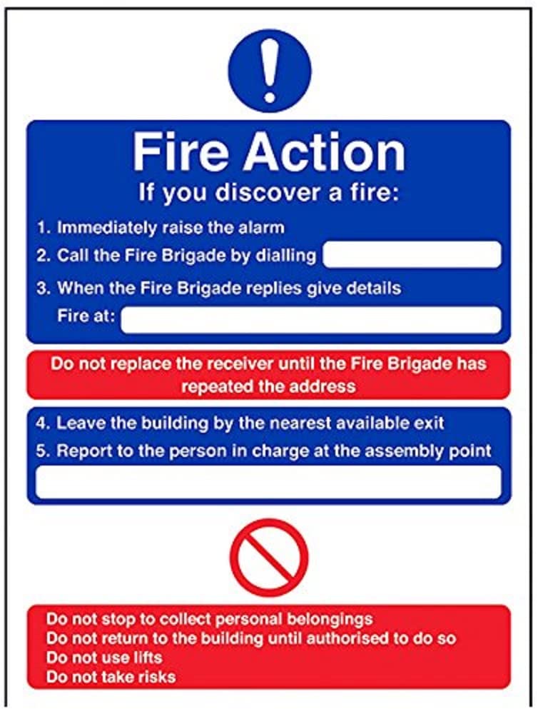 V Safety General Fire Action If You Discover A Fire... Fire Action Notice Sign - 150mm x 200mm - 1mm Rigid Plastic