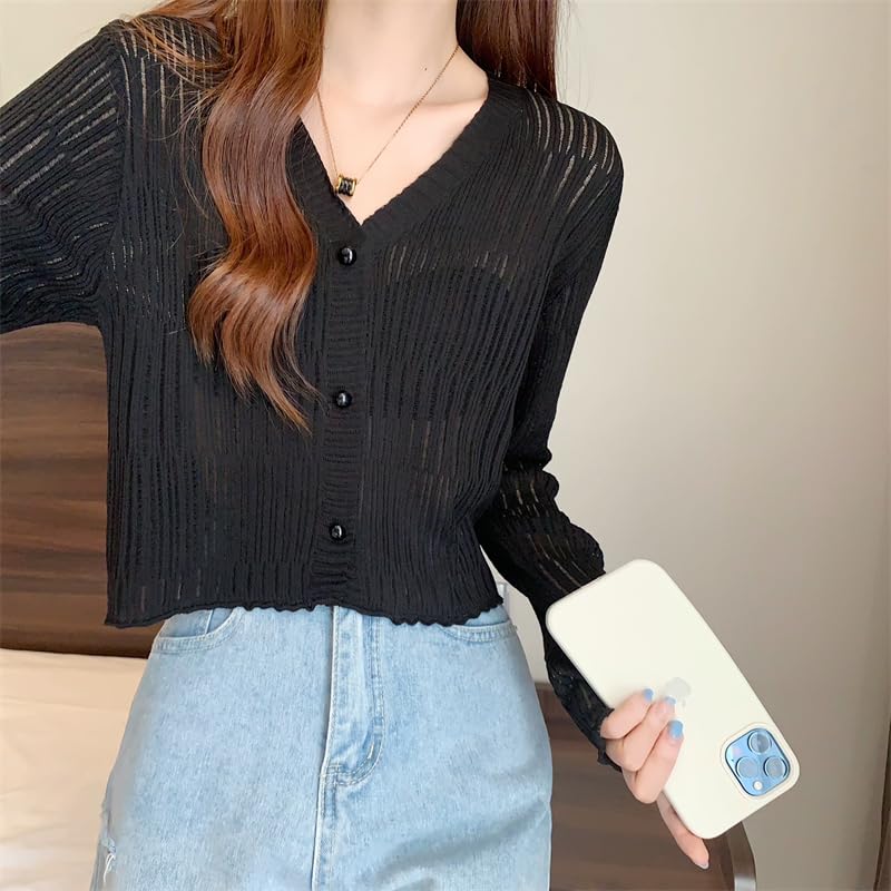 Image of ICW Women's Knitted Ribbed Cardigan Long-Sleeve V-Neck Button-Up Shrug Jacket Top Dn85