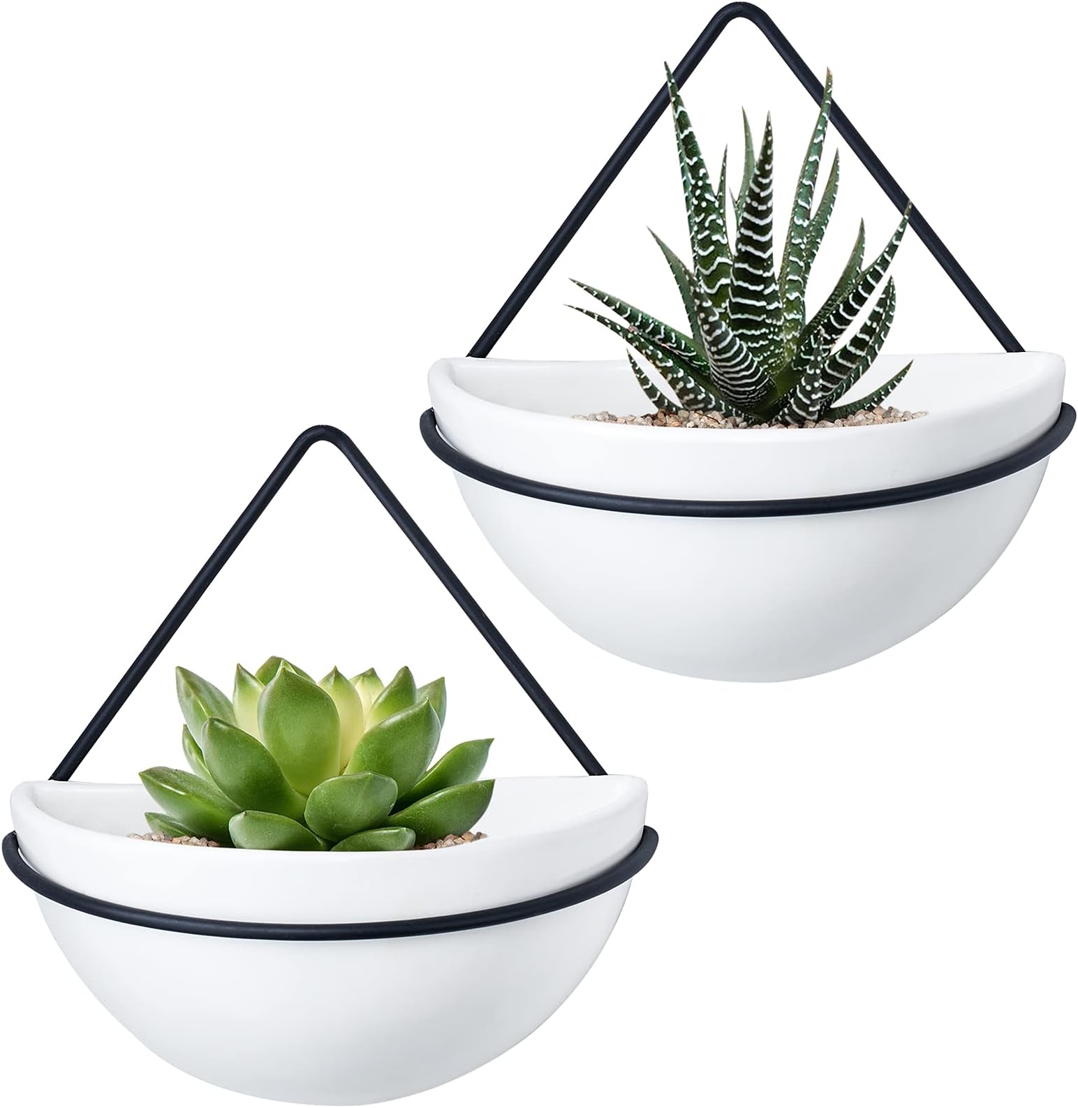 Amazon.com: MyGift White Ceramic Wall Planters for Indoor Plants, Half ...