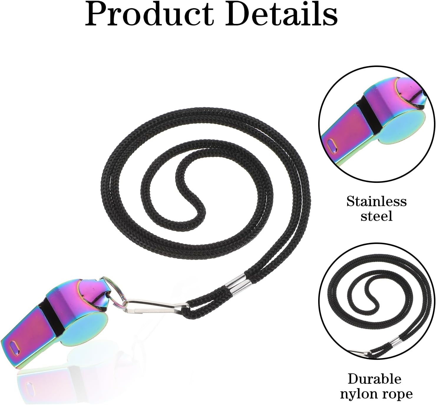 JJUNW 2 Pcs Coach Whistle with Lanyard, Stainless Steel Metal Teacher Whistle, Colorful Backpack Whistle, Emergency Sports Loud Whistle Suitable for, Coach, Referee, Emergency