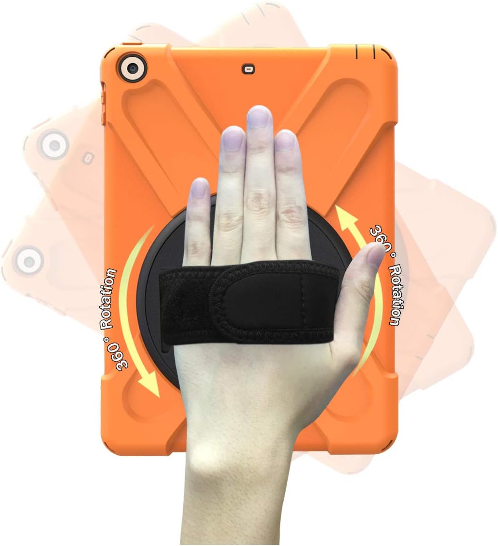 iPad Pro 10.5 Case Cover for Kids, Heavy Duty [Corner Protection] Defender Shockproof Car Case with 360 Degree Rotation Stand, Handle Hand Strap Grip& Neck Shoulder Strap (Orange)