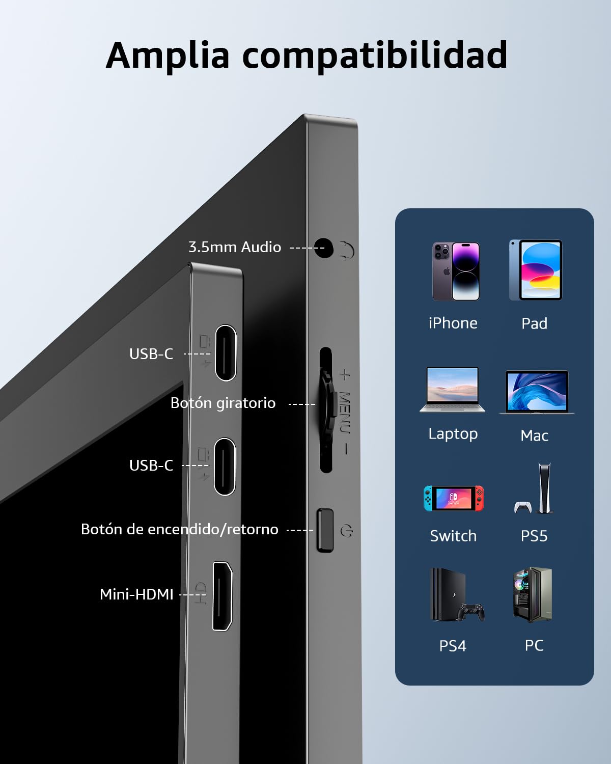 Yodoit Monitor Portátil 15,6" IPS FHD 1920×1080P USB-C HDMI Altavoces Integrados para PC/Mac/PS5