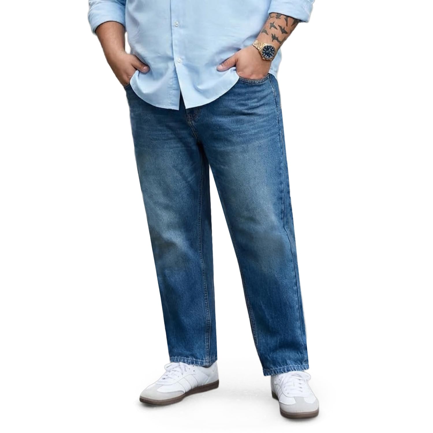 Men's Relaxed Fit Washed Denim Jeans Non-Stretchable-image-28