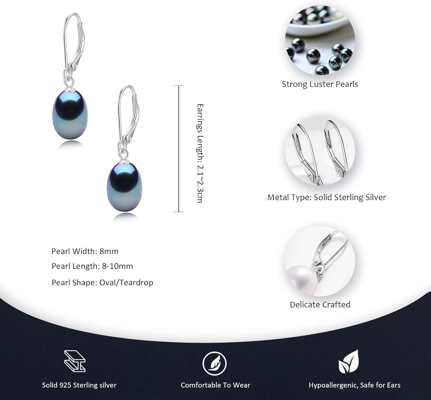 YAMI Pearl Drop & Dangle Earrings for Women, Freshwater/Saltwater Cultured Pearl in 925 Sterling Silver, Hypoallergenic Earrings for Sensitive Ears, Jewelry Gifts for Her, Every Day Wear Earrings