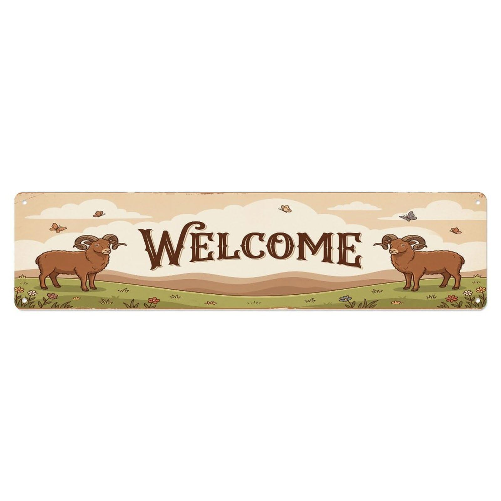 Cxhjca 4X16inch(10X40cm) Vintage Welcome Soay Sheep Metal Tin Sign