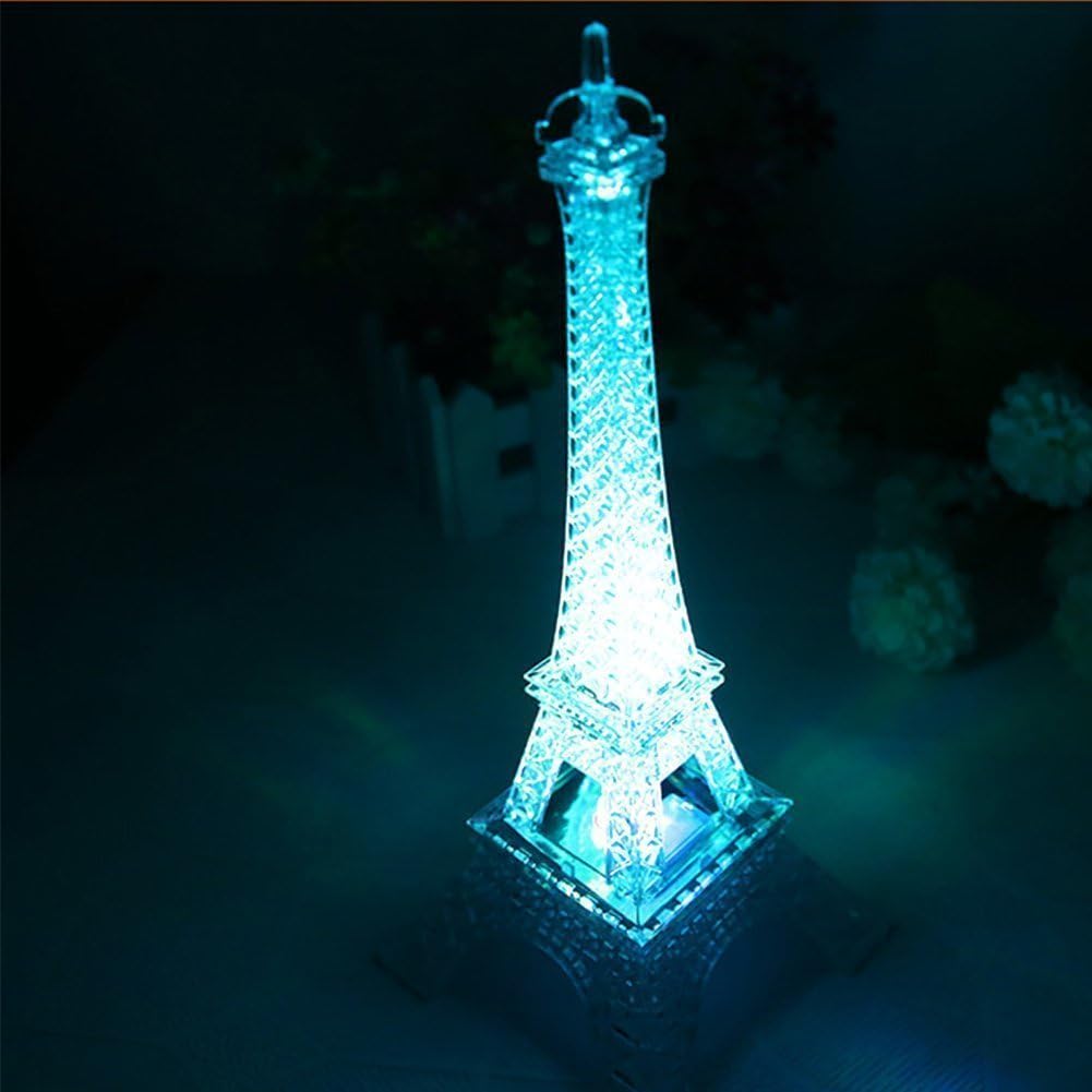 10 Inch LED Light Up Eiffel Tower, Built-in Color Changing Night Light, Battery Included Desk Lamp Centerpiece Cake Topper Decoration Gift
