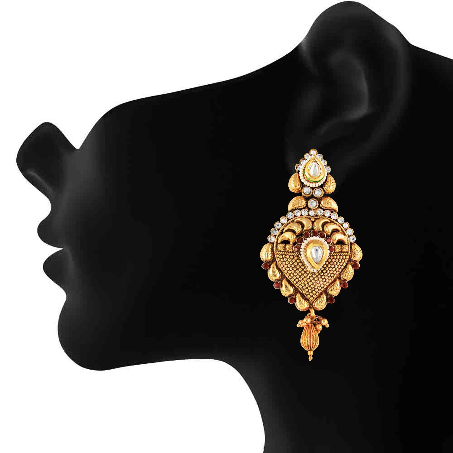 Ethnic Pearl Leaf Earrings with Crystals ER1000018