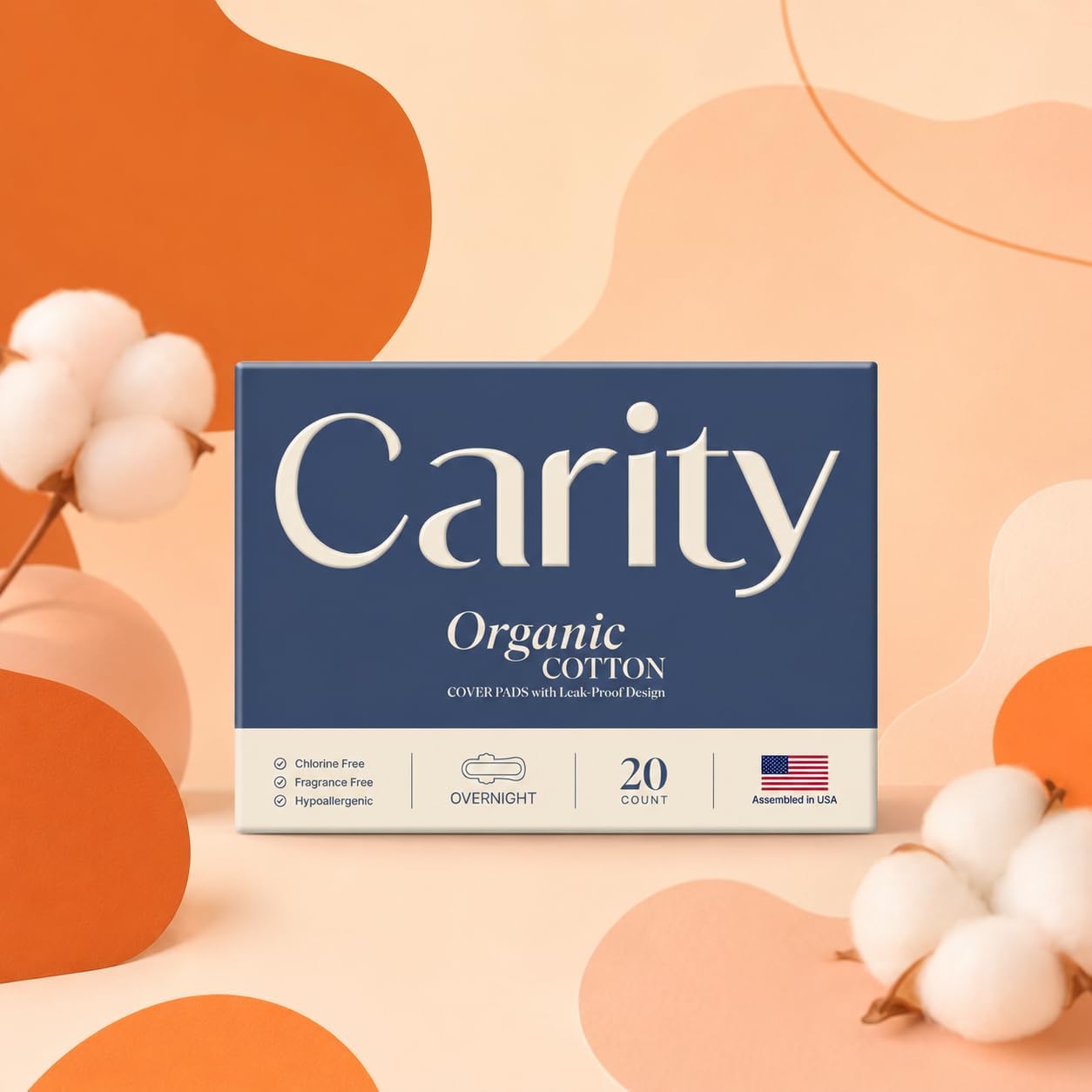 Carity Organic Cotton Pads - Ultra Thin Pad with Wings, Extra Heavy Absorbency, Unscented (Overnight, 20, Count) image 2