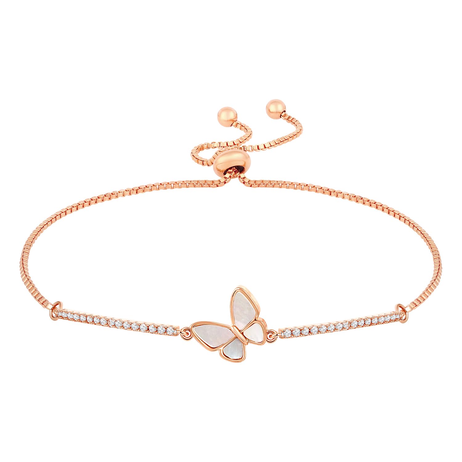 Peora Rose Gold Plated CZ Mother of Pearl Butterfly Shape Adjustable Bracelet Jewellery for Women (B0CQYR693T) Amazon Price History, Amazon Price Tracker