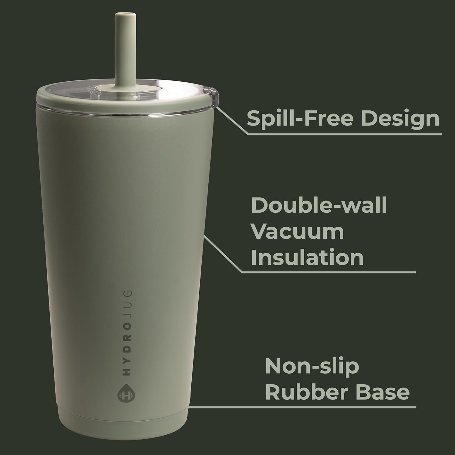 HydroJug Everyday Tumbler 20 oz – Ceramic-Lined Insulated Tumbler with Straw and Soft-Touch Lid, Cup Holder Friendly, Double-Wall Vacuum Insulation, Reusable Travel Cup – Courtyard - Image 3