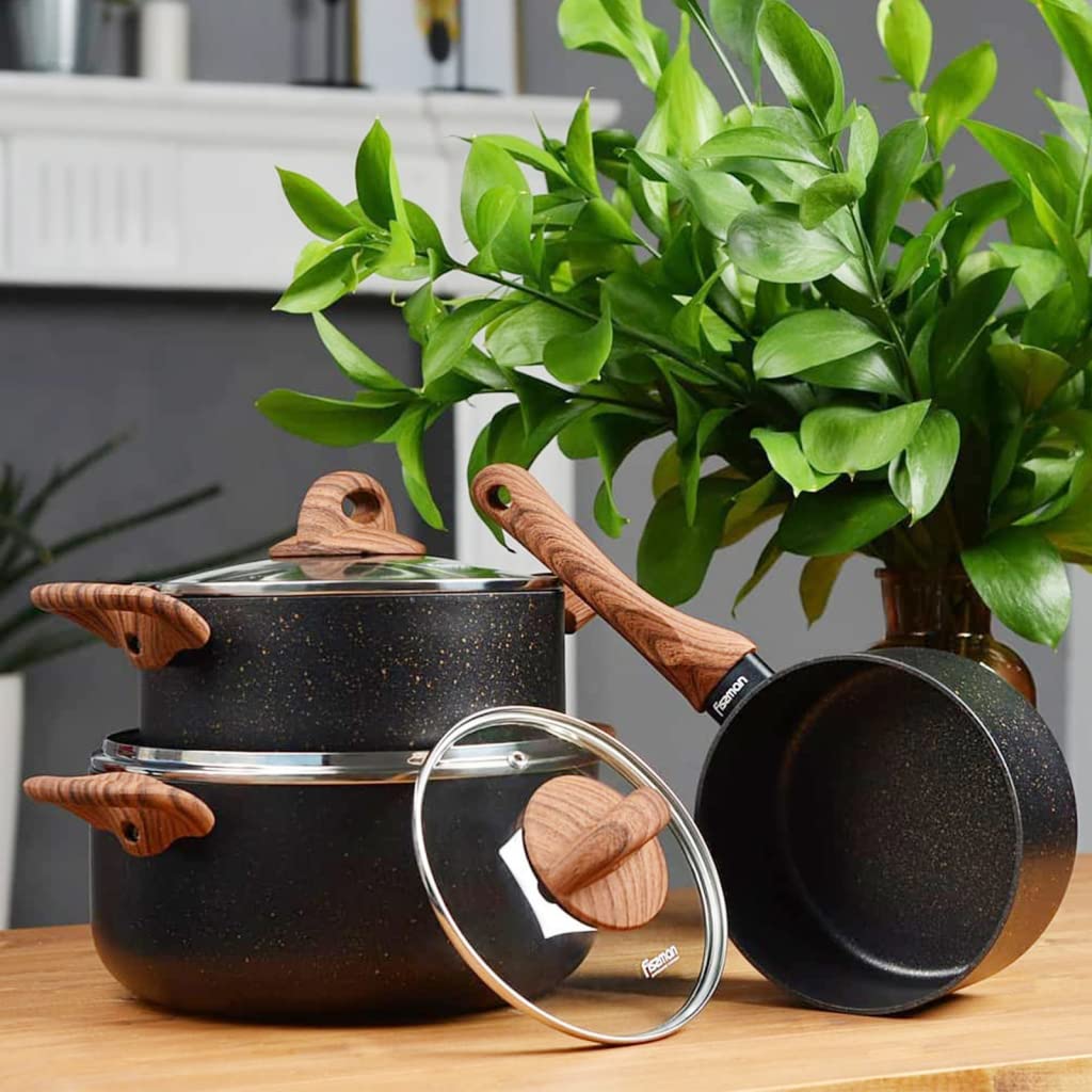 Fissman Cookware Set Black Cosmic 6 Pcs (Aluminium With Non-Stick Coating)