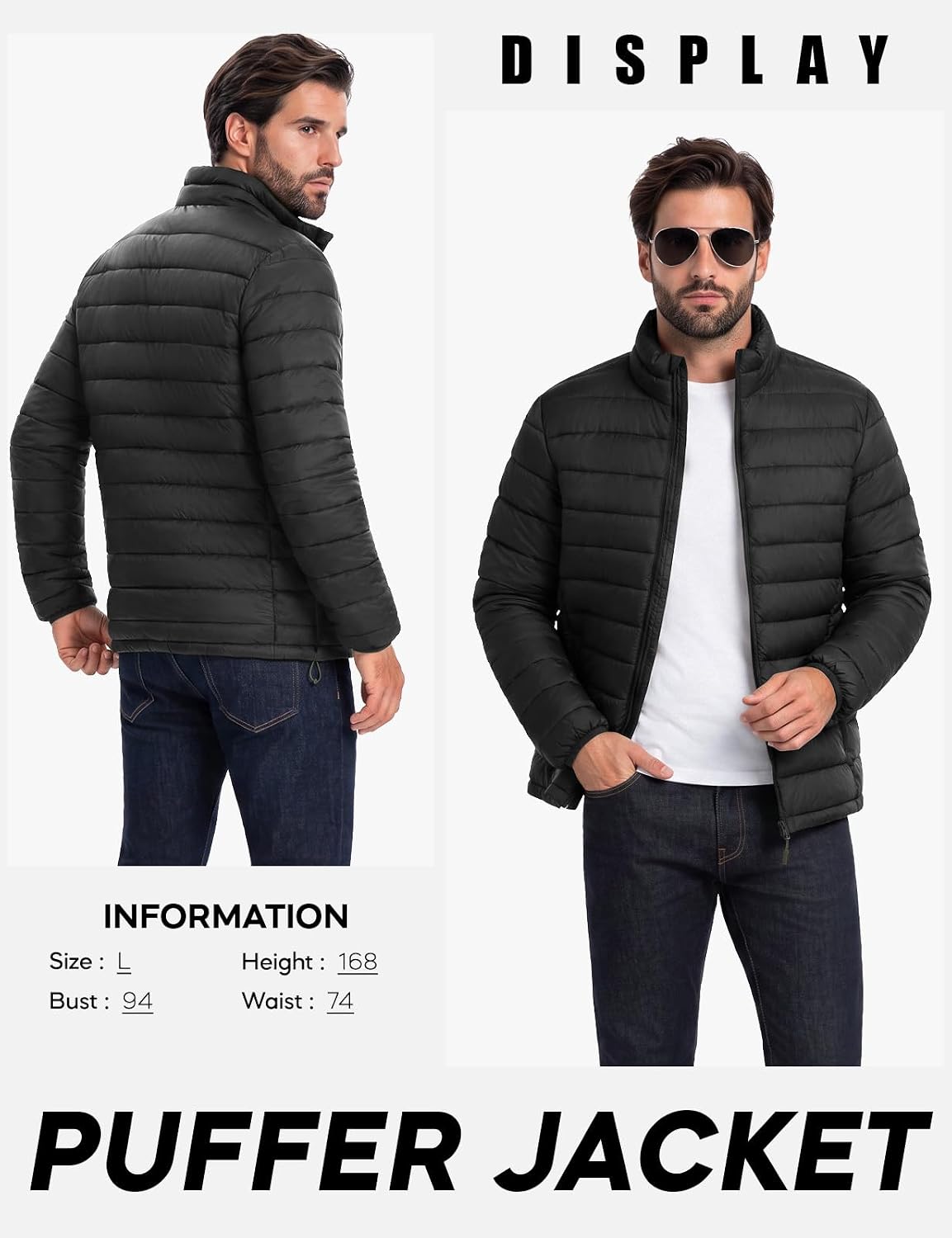 WHN Mens Puffer Jacket Lightweight Winter Insulated Coat