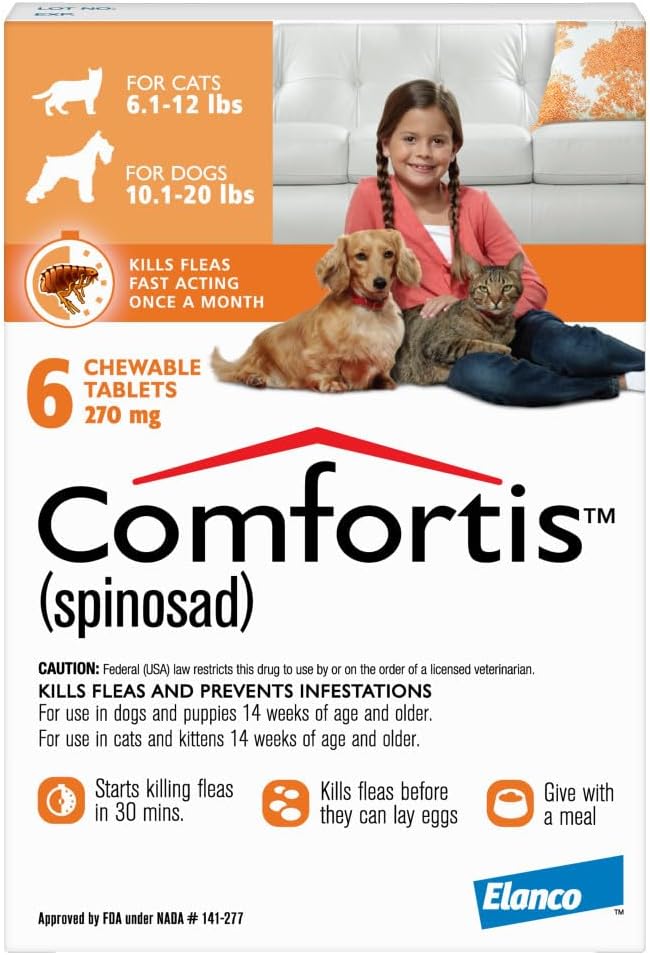 Comfortis for Dogs and Cats | Dogs 10.1-20 lbs./Cats 6.1-12 lbs. | 6 Chewables, 6-Month Supply