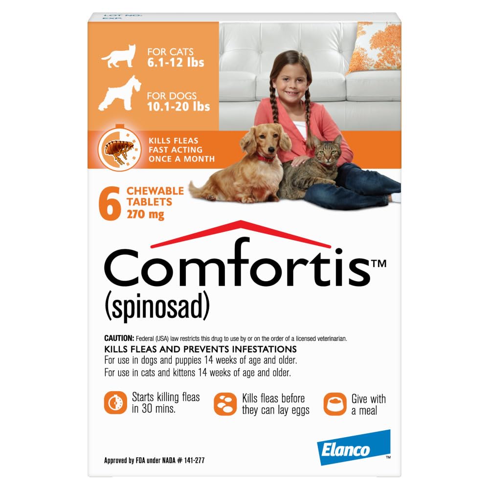 Comfortis for Dogs and Cats | Dogs 10.1-20 lbs./Cats 6.1-12 lbs. | 6 Chewables, 6-Month Supply Cats 6.1-12 lbs; Dogs 10.1-20 lbs
