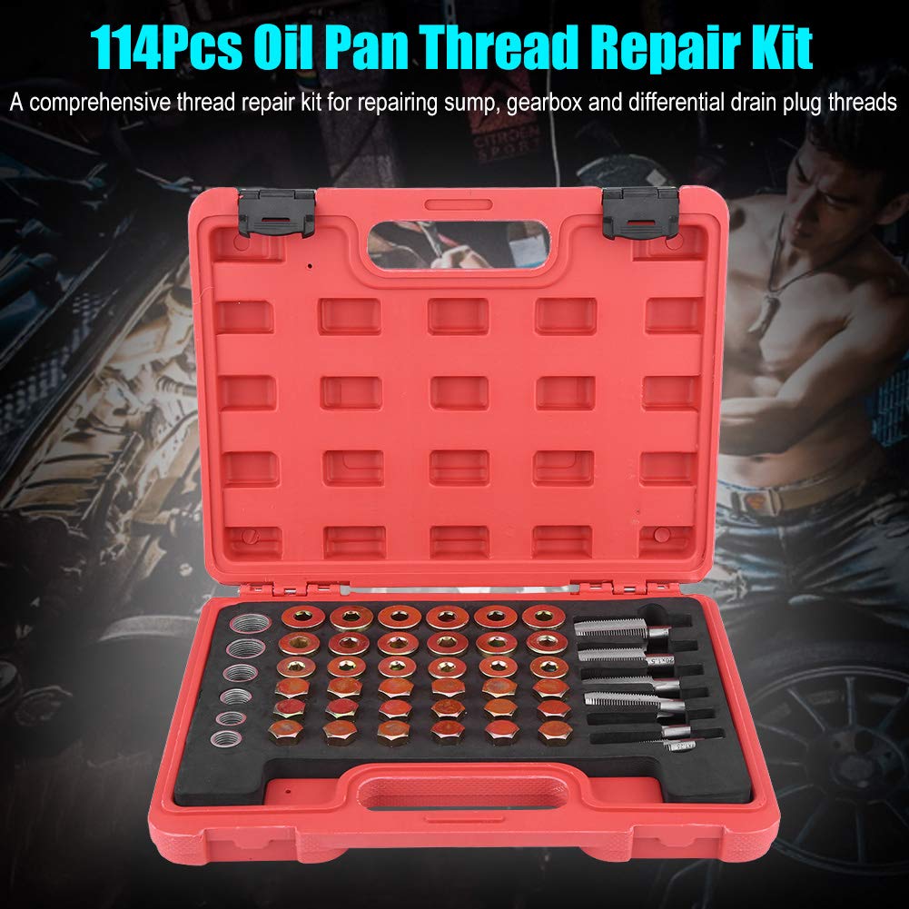 Yosoo Health Gear Kit di Riparazione Filettatura Tappo di Scarico Coppa Olio 114 Pezzi, Set di Strumenti per Tappo di Scarico Coppa Olio M M17 M20 M22