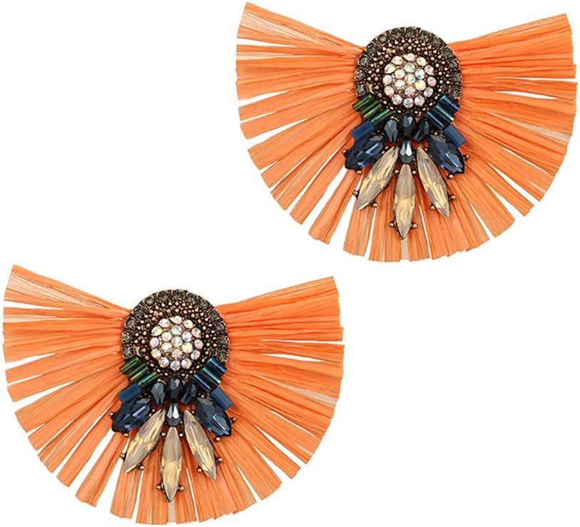 WDOIT Women Rope Stud Earrings Bohemian Sector Earings Rhinestone Earrings Clothing accessories for Girl Gift (Orange)