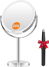 Auxmir Magnifying Mirror 20x & 1x Cosmetic Mirror Double-Sided Makeup Mirror with Magnification, 360° Swivelling Table Mirror, Removable Travel Mirror for Make-Up, Makeup Shaving