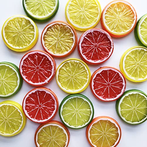 Yssreey 48 Pieces Fake Lemon Slices Simulation Grapefruits Decor Artificial Lemon Fruit Model Lifelike Plastic Fruit Decorative For Themed Party Wedding Crafts, Photography Props, Diy #TOP3