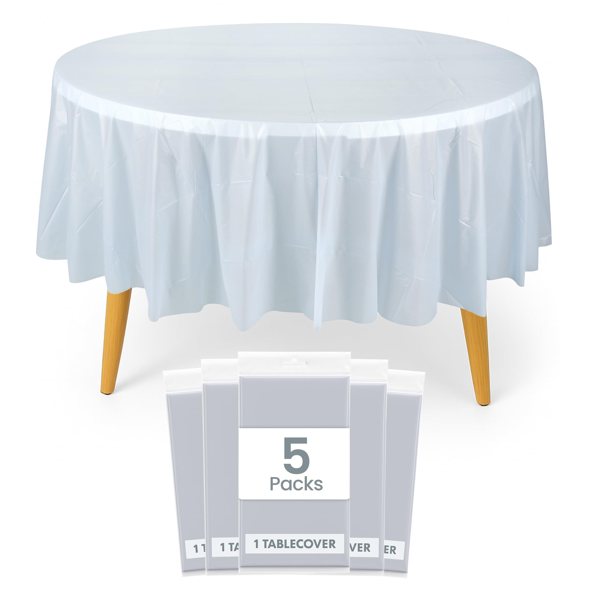 Trimming Shop Light Blue 84-Inch Round PVC Plastic Tablecloth - Pack of 5