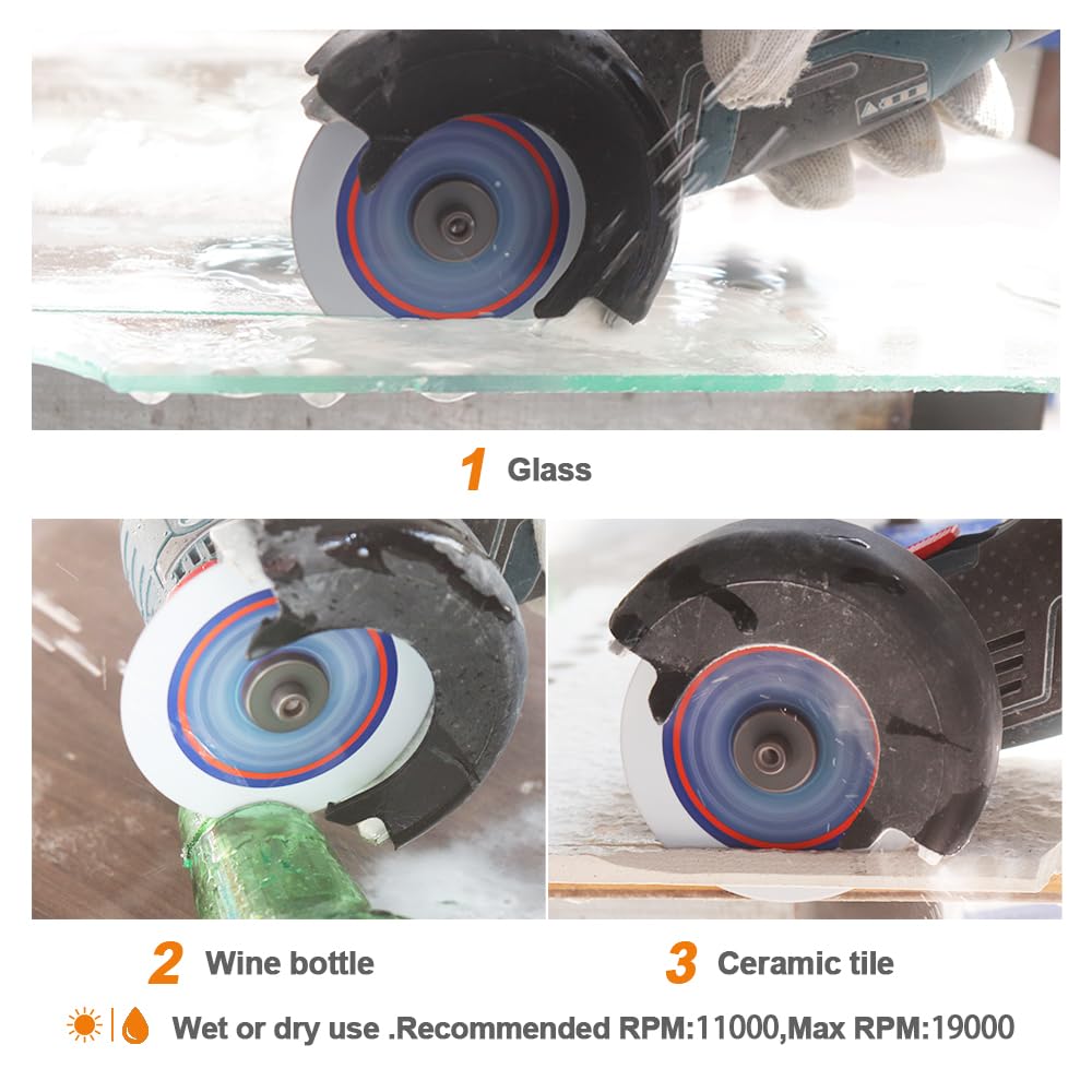 Glass Cutting Disc - BRSCHNITT 10pcs 5 Inch for Angle Grinder with 7/8" - 5/8" Arbor Diamond Polishing Grinding Cutting Disc for Glass, Tile, Ceramic, Marble,Jade,Wine Bottles