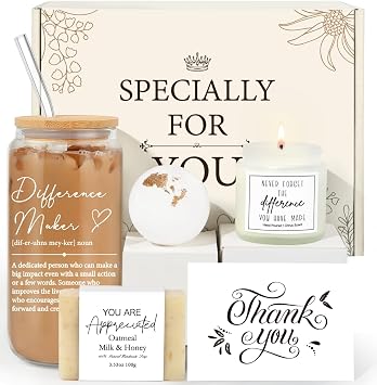 iAOVUEBY Thank You Gifts, Employee Appreciation Gifts for Coworker Teacher Principal Nurse Staff Social Worker, Difference Maker Thank You Gift Set with 16oz Glass Cup