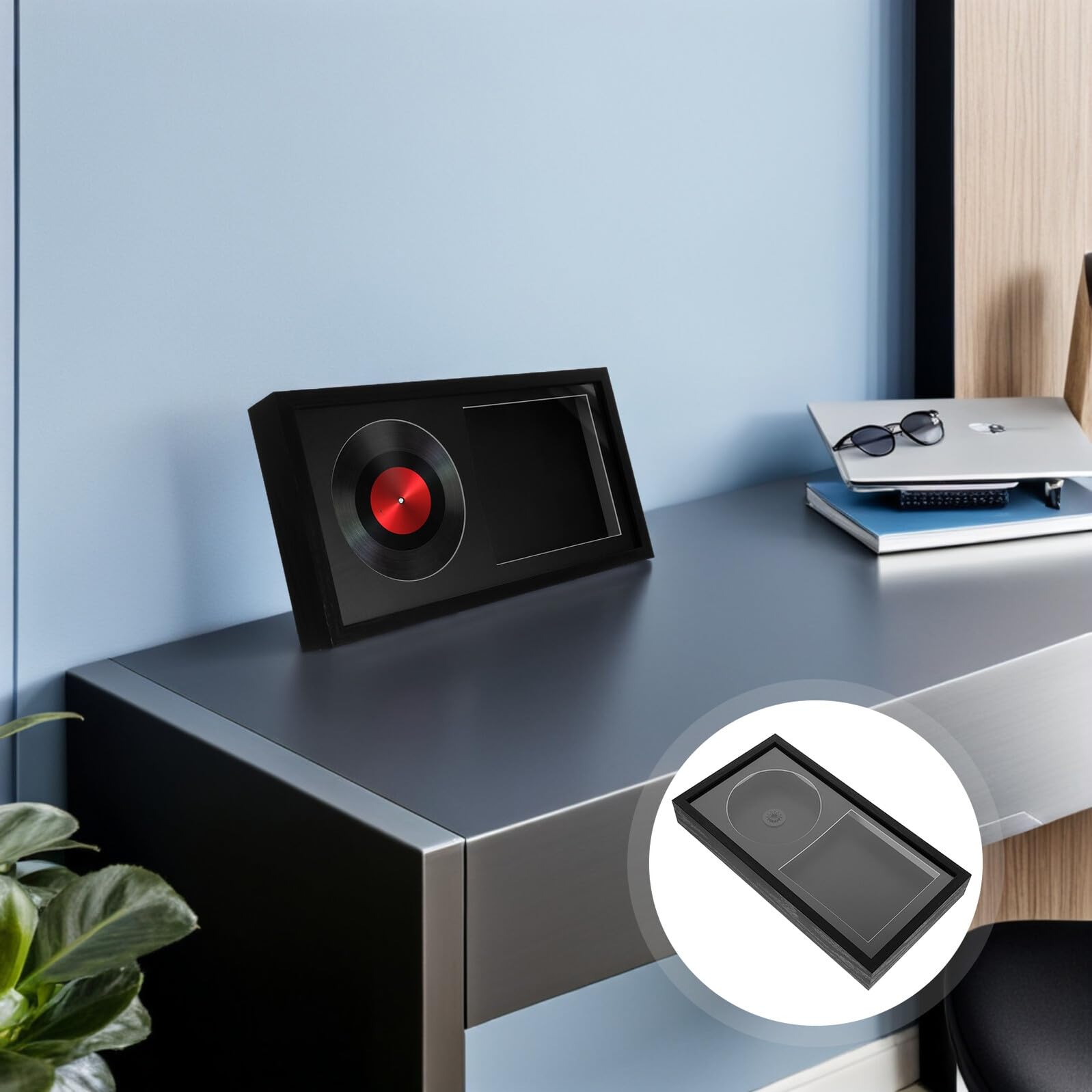 Gatuida Marco de Pared para CD Acrílico Transparente Negro 17.5×33.6 Cm, Soporte de Exhibición Doble Ranura para Discos y Carátulas, Kit 2 Unidades para Decoración y Organización en Hogar