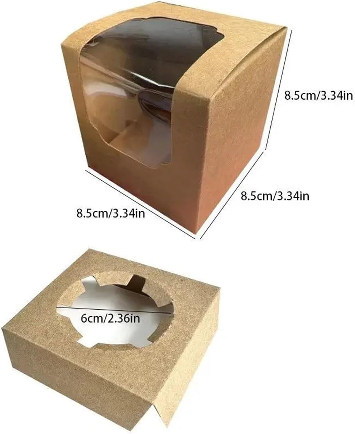 Cupcake Boxes 80sets Baking Packaging Muffin Box Kraft Paper Box With Window(Brown)