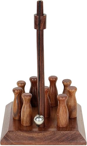 Miniatura 7 de Ajuny Juego de mini bolos hecho a mano, barra de madera para adultos y niños, juguetes de escritorio portátiles para oficina en casa, juego de 1,