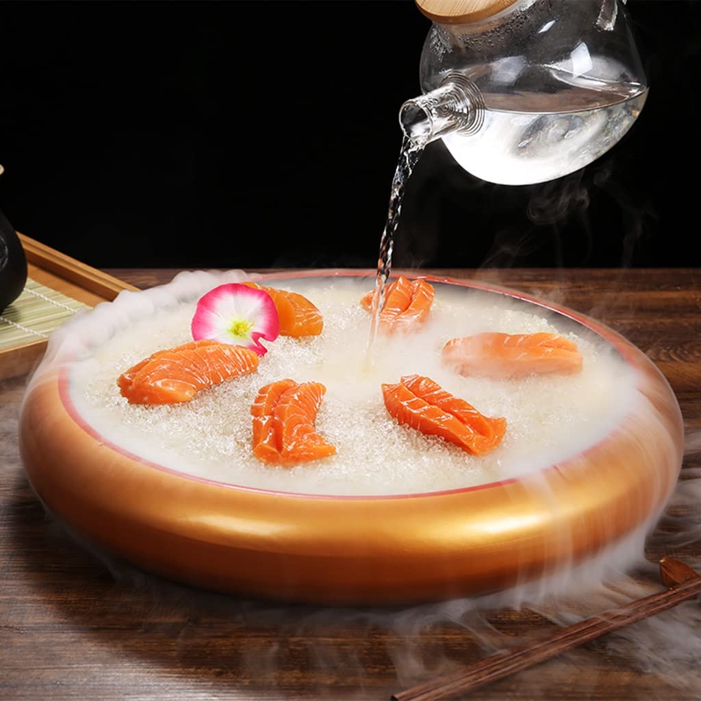 Secchiello Rotondo per Sashimi di Pesce e Frutti di Mare, Piatto Giapponese per Ghiaccio Secco, Servizio da Buffet, stoviglie Creative, Regalo per Gli Amanti del Sushi, 2,Gold B-33.5cm