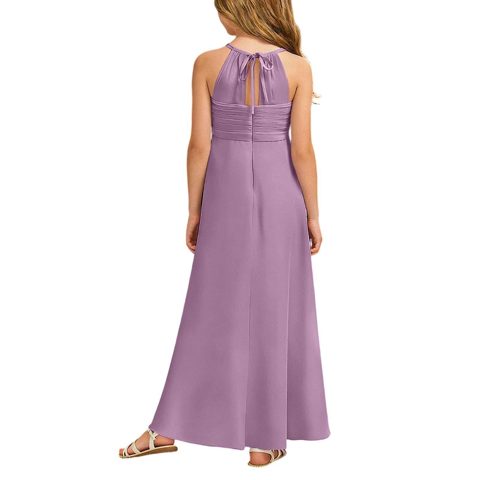 Abito lungo da bambina, linea ad A, in chiffon, per damigelle d'onore, matrimoni, feste, con spalline, estivo, arioso, comodo