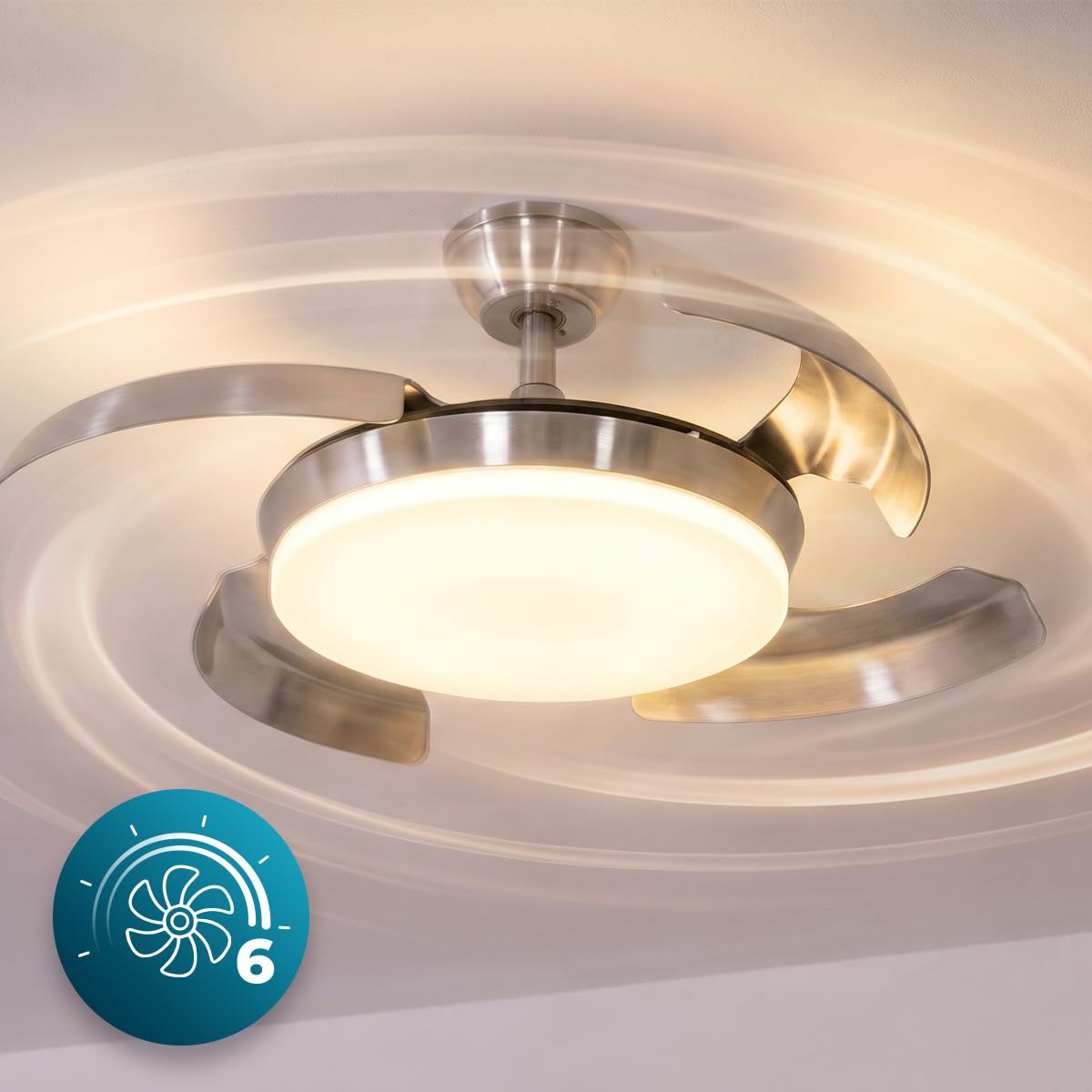 Cecotec Ventilatore da Soffitto con Luce con Pale Retrattili EnergySilence Aero 4500 Puzzle Invisible Black. 30W, Motore DC, Diametro 42", Luce LED, Telecomando, Timer, Funzione Estate/Inverno