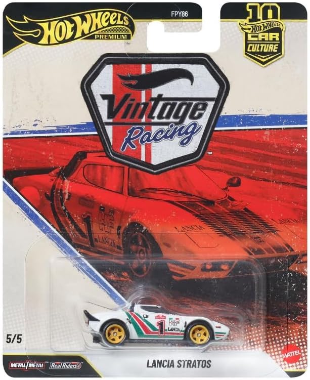 Hot Wheels Lancia Stratos Car Culture Vehicle, Premium 1:64 Scale Die-Cast Toy Car with Real Riders Tires & Metal/Metal Body & Chassis, JKF26
