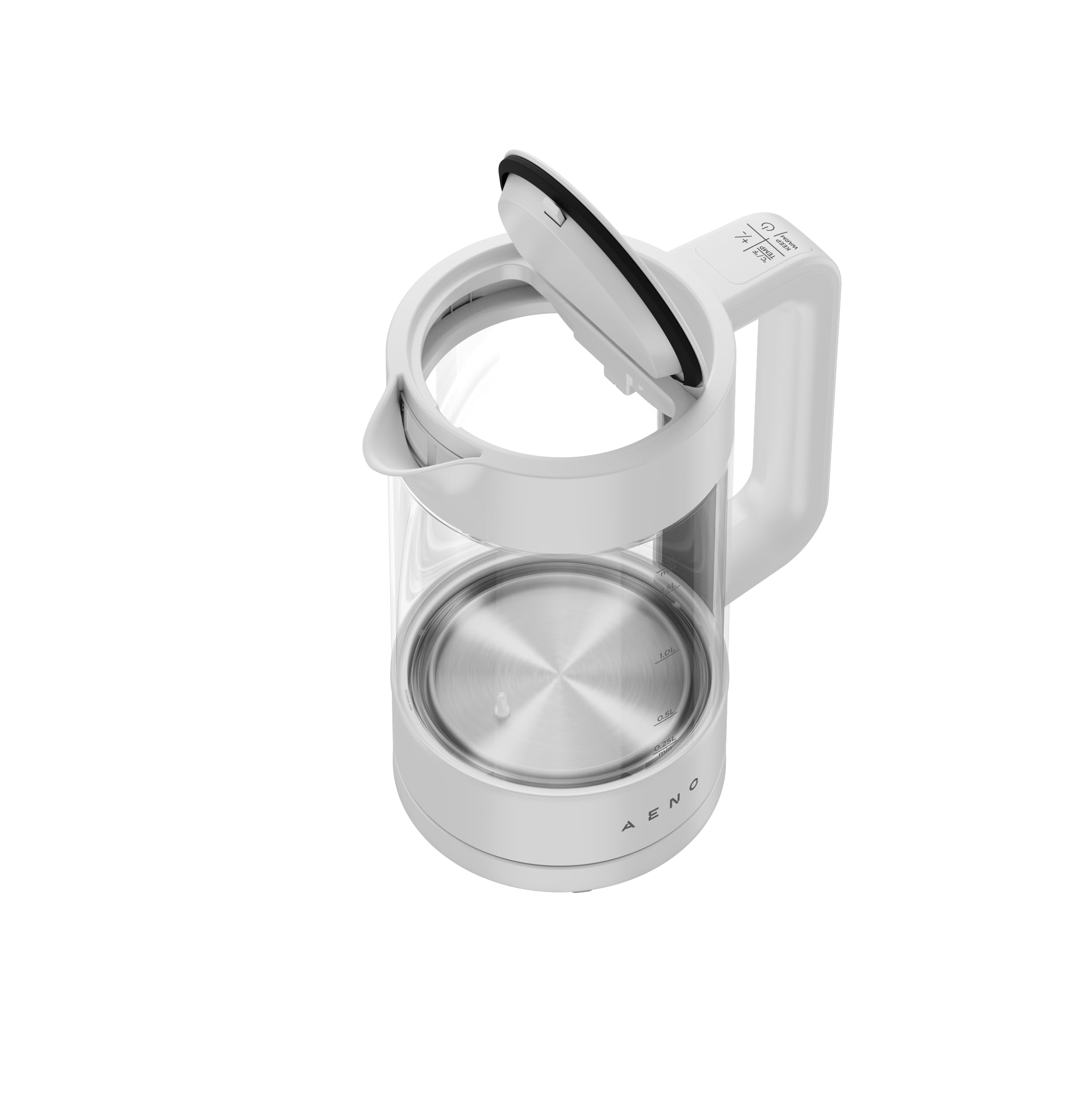 AENO EK5 - Bollitore elettrico da 1,7 l, 1850-2200 W, temperatura regolabile 40-100 °C, mantiene al caldo 30 minuti, ciotola in vetro, controller Strix, bianco