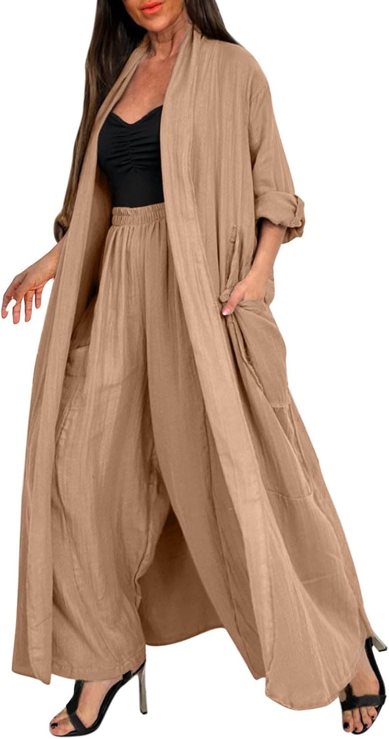 Solid Color Long Cardigan and Shirt Casual Set for Women Comfortable and Stylish for Everyday Wear Or Casual Outings