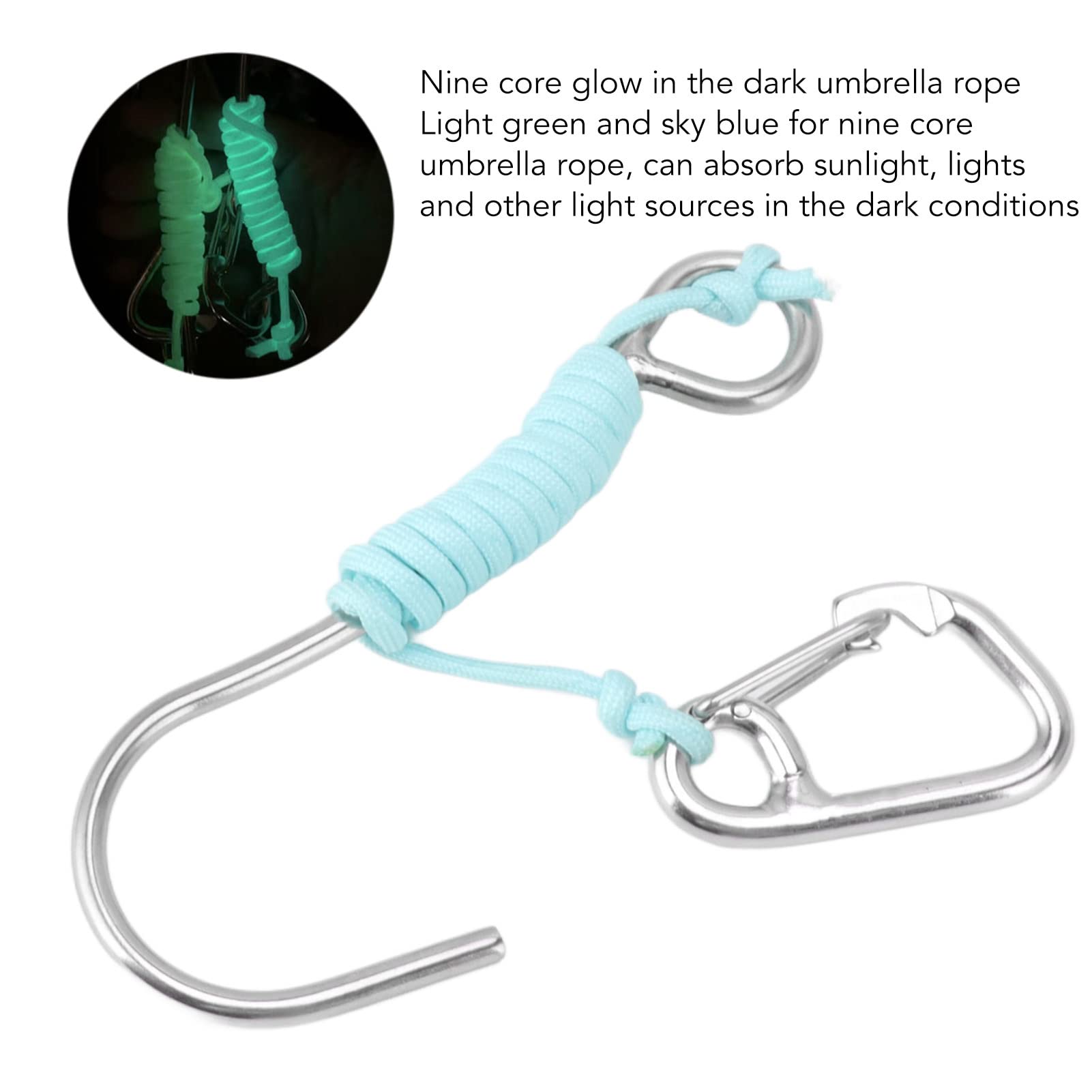 HERCHR Diving Single Hook, 316 Stainless Steel Eye Bolt Snap Clip Anti-Lost Reef Hook with Glow in Dark Lanyard for Underwater Scuba Diving(Blue)
