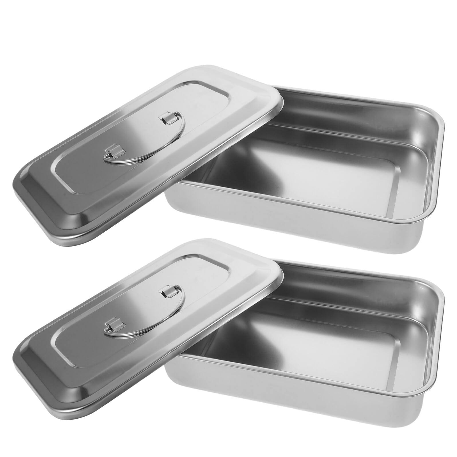 Lot de 2 Plateaux Stérilisateurs pour Outils de Manucure en Acier Inoxydable 201 avec Couvercle Amovible, 23 Cm, Boîte de Nettoyage et Rangement Professionnel pour Nail