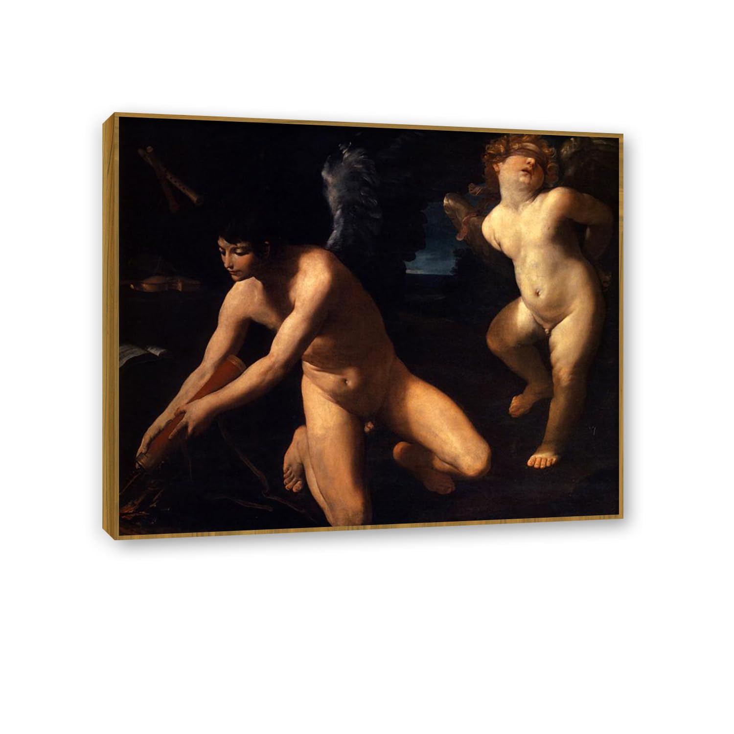 Guido Reni Canvas Print Wall Art Allegory of Sacred and Profane Love Famous Giclee Art Religious Paintings Artwork Picture Poster Wall Decor for Living Room Offices Church 60x50cm(24x20in)Teak Frame