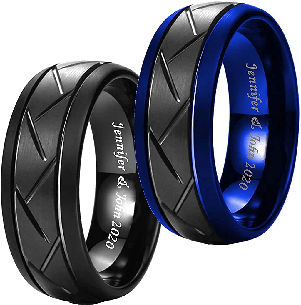 TioneerTungsten Carbide Zigzag for Men Groove Design Wedding Band, (Size 8mm) (Ring Size 8-13)