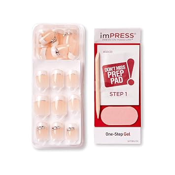 KISS imPRESS Press-On Manicure, Believe, Short Length Square, with PureFit Technology, Includes Prep Pad, Mini File, Cuticle Stick, and 30 Fake Nails