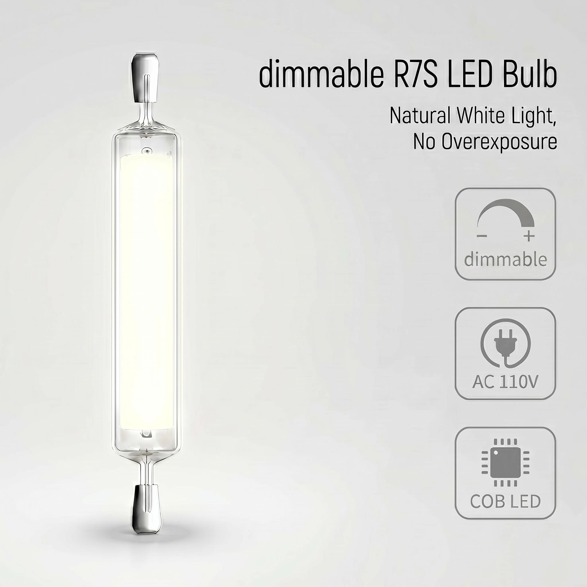 R7S COB LED Ampoule Verre 110V Dimmable J-Type 8pcs 118MM 30W Blanc Naturel