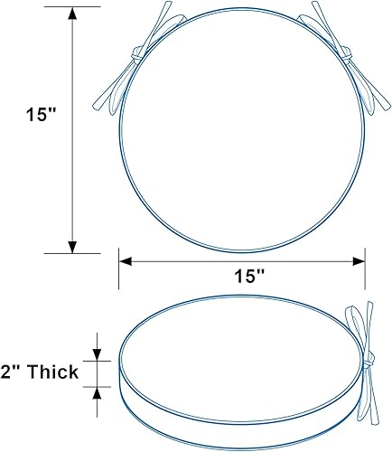 Miniatura 8 de Cojines para sillas redondas para interiores y exteriores de 15 pulgadas, cojín de asiento bistró impermeable con lazos, almohadillas