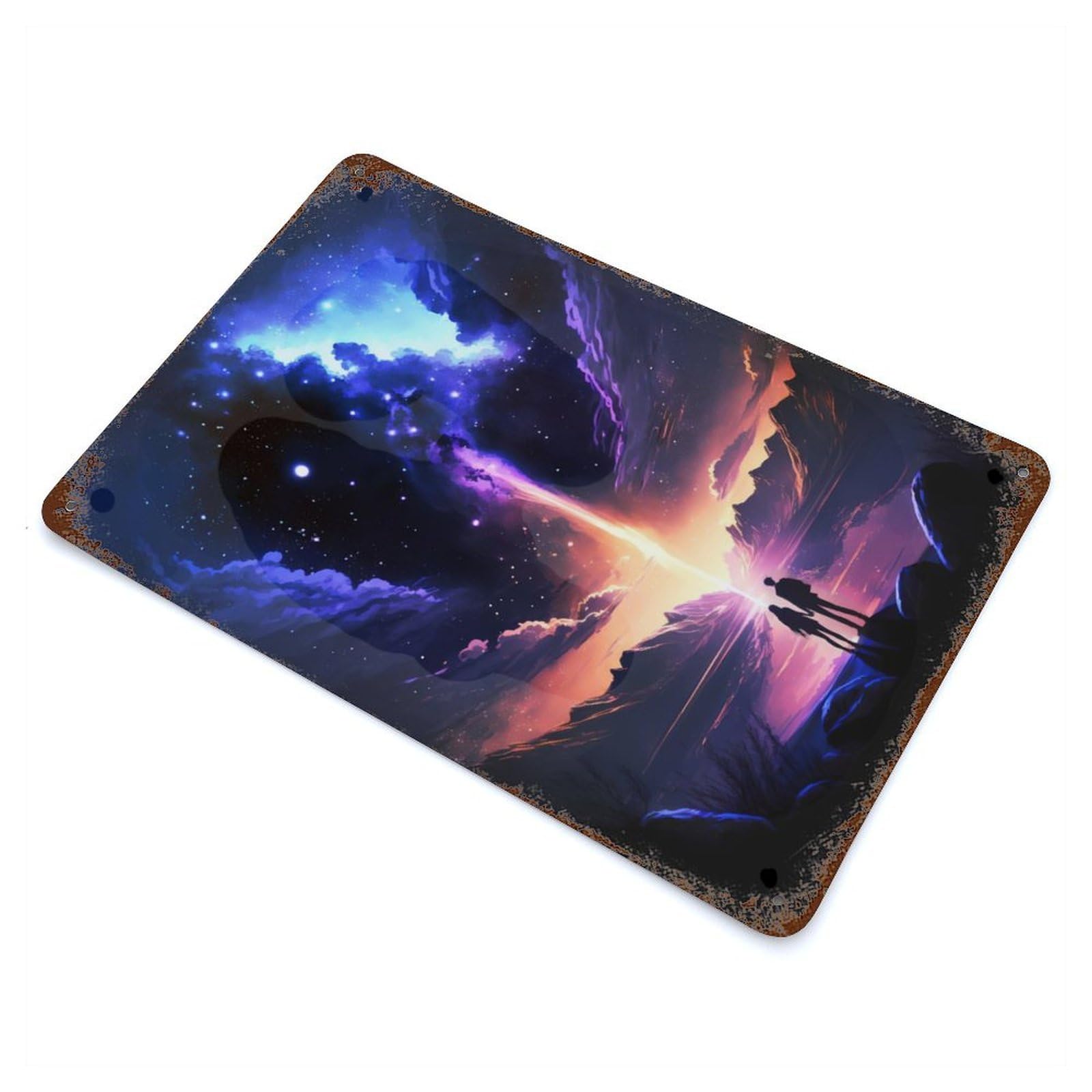 Rust Effect Twilight Galaxy Lake Weathered Tin Sign 11.8"x7.9", Classic Wall Plaque for Living Room, Hallway And Home Decor