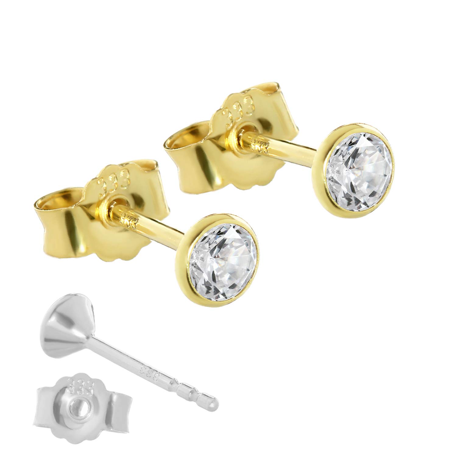 NKlaus 3753 para kolczyków na sztyfcie, złoto próby 33, 4 mm, cyrkonia Cubic, dla kobiet i mężczyzn, dzieci, 0,45 g