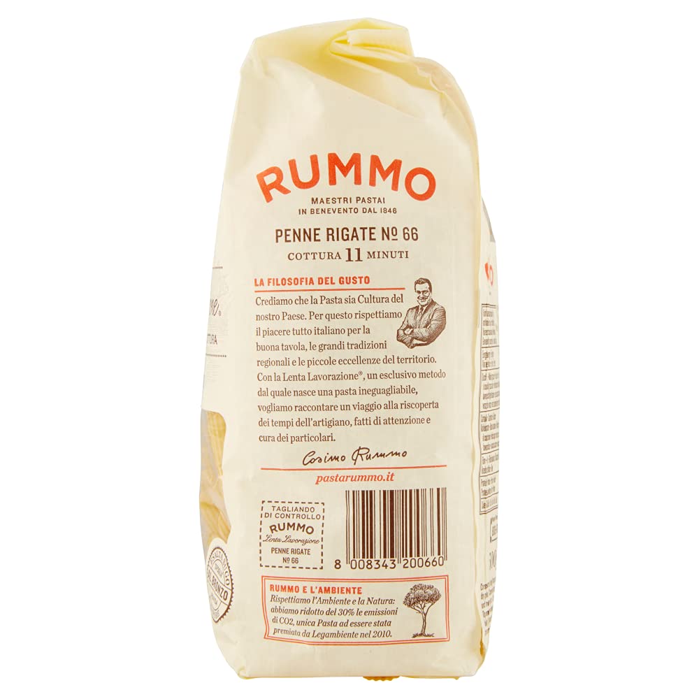 Rummo Penne rigate N. 66 - Pastas de trigo duro (20 unidades, 500 g, incluye lata de 400 g)