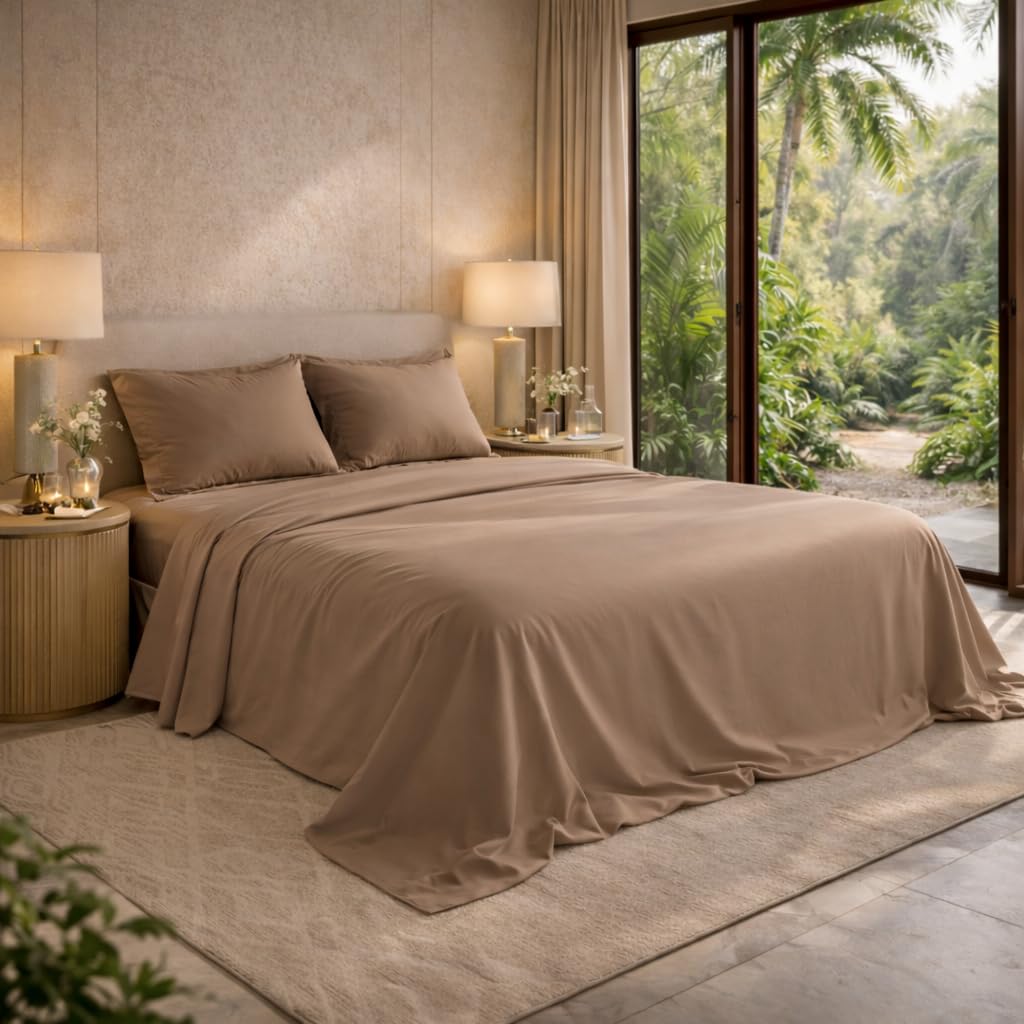 Single Bed Cotton Bedsheet with 2 Pillow Cover | Taupe Solid Hotel Quality 500TC Cotton Bedsheet for Single Bed (60×90inch) | Comfortable Fit for Guest Room, Kids Room & Daily Use-picture-12