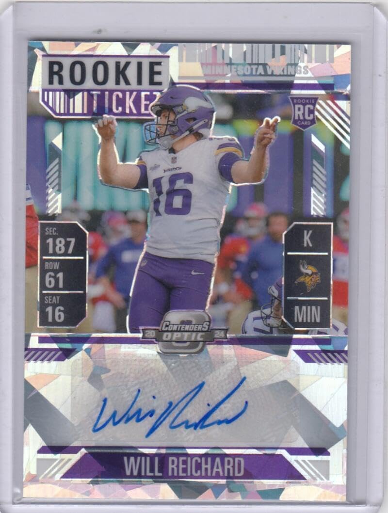 Football Trading Card 2024 Panini Contenders Optic Rookie Ticket Autographs Cracked Ice #196 Will Reichard EX/NM Auto 18/22 Vikings