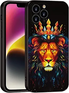 Printed with Lion for iPhone 15 pro max case, Elegant Crowned Lion Design on Soft Silicone Protective Case - A Touch of Noble Grandeur and Exudes Royal Majesty (A2- Lions Animal)